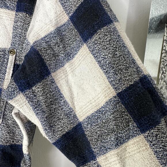 VTG Paris Sport Club Shirt Women Small Plaid Denim Collar Button Up‎ Shacket 90s - Picture 6 of 8